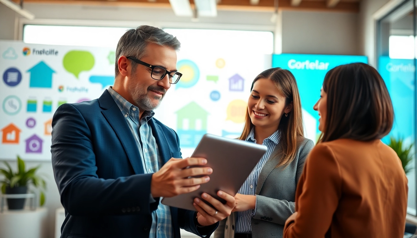 Marketing Consultant advising clients effectively in a bright and creative office environment.