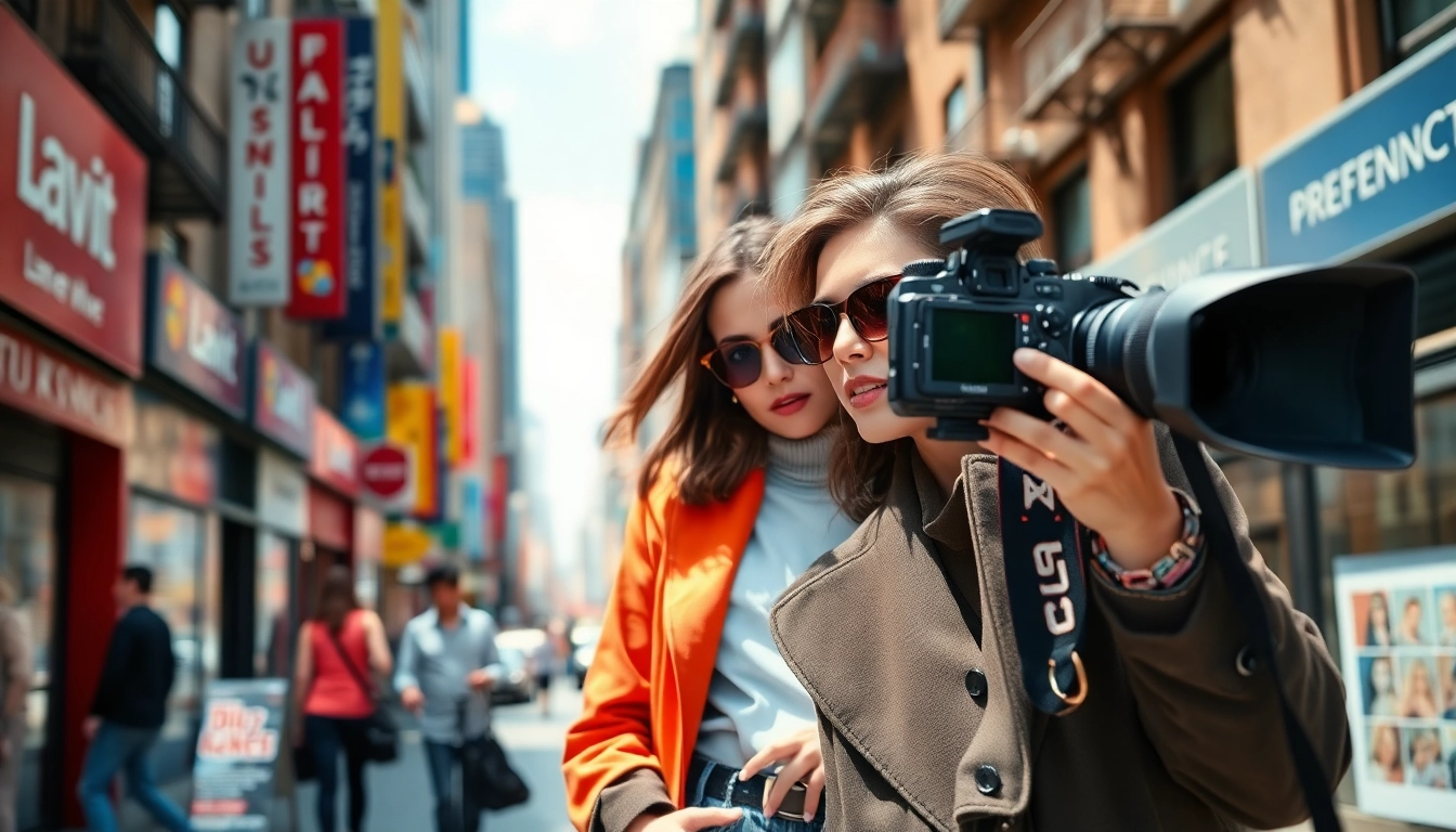 Capture vibrant moments in a fashion photography course, featuring a stylish model posed in an urban setting.