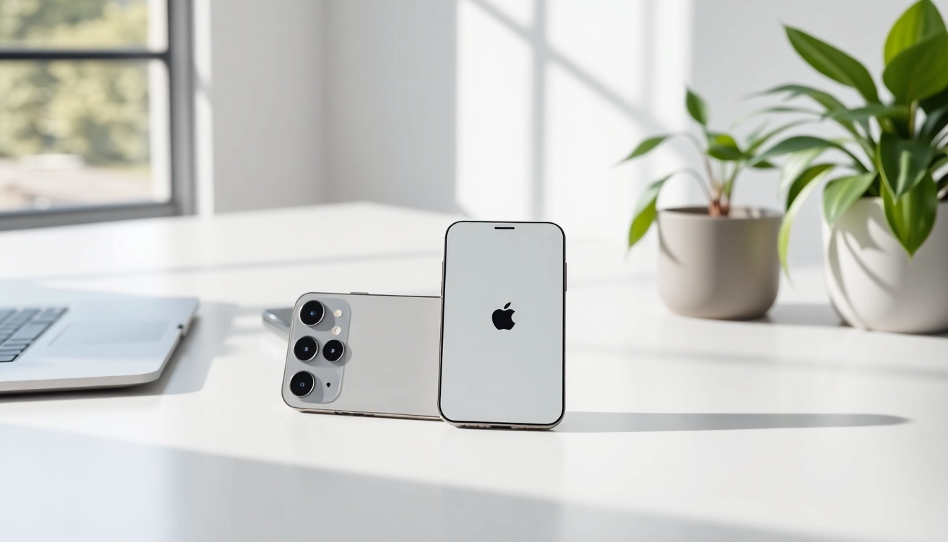 Interactúa con el iPhone 15 Plus en un entorno moderno y minimalista.