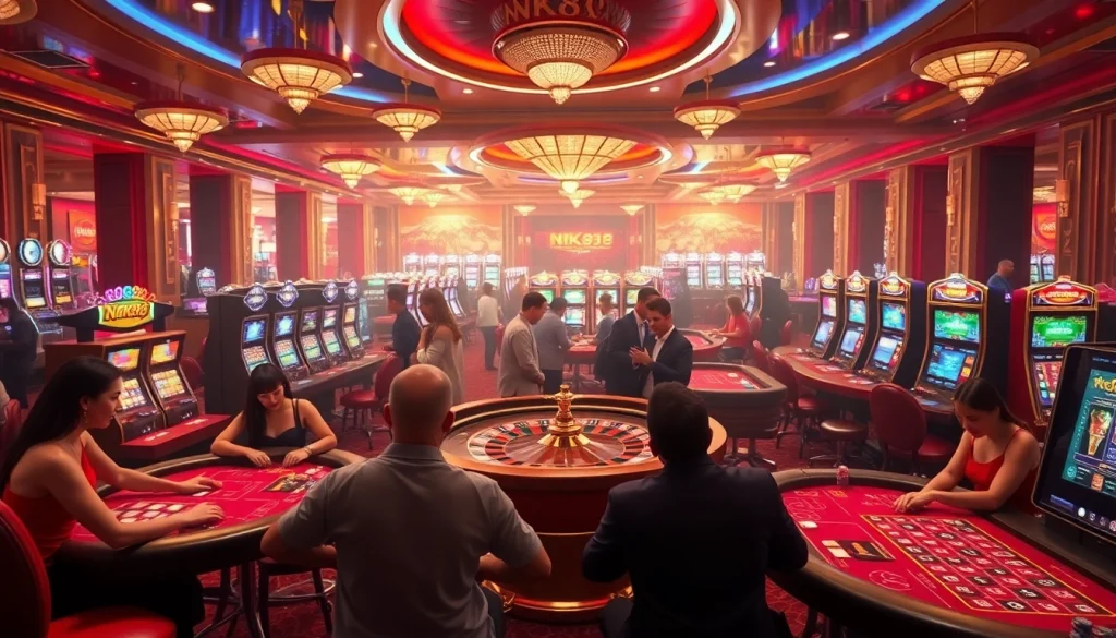 Experience the thrill of gambling with NK88 at a luxurious casino table, as players engage in high-stakes action.