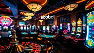 Experience sbobet betting excitement with poker tables, slot machines, and roulette wheels in a luxurious casino.