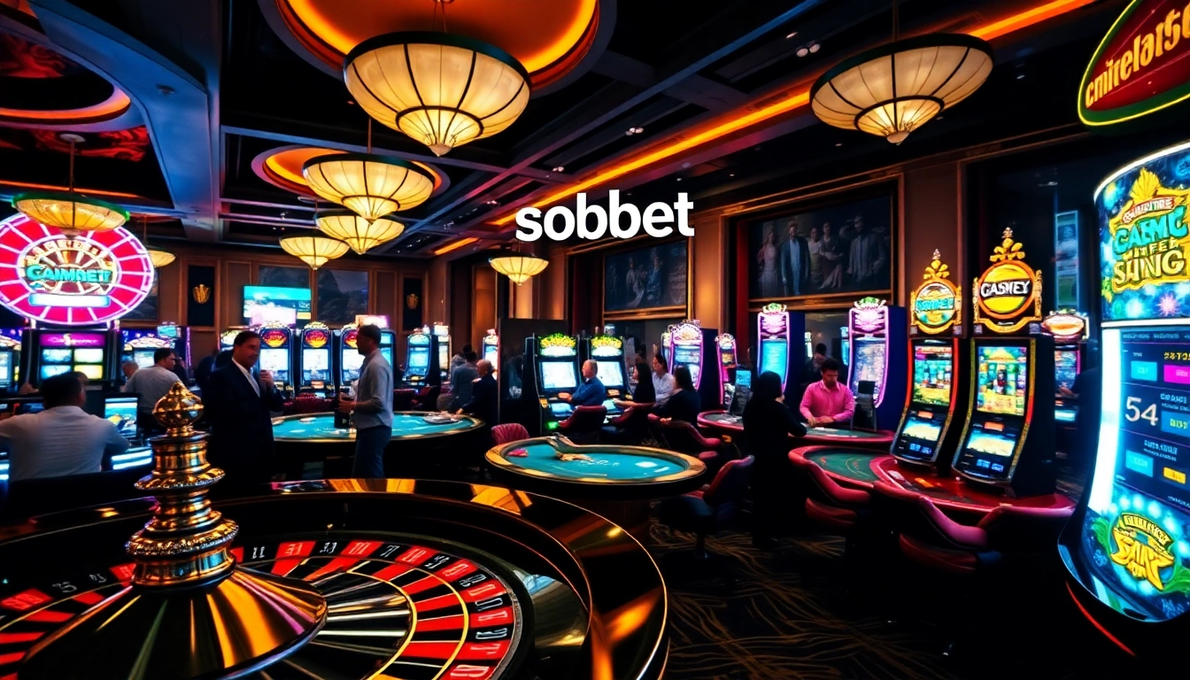 Experience sbobet betting excitement with poker tables, slot machines, and roulette wheels in a luxurious casino.