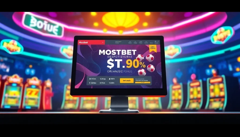 Mostbet depozitsiz bonus təklifini nümayiş etdirən cazibədar kazino mühitində görüntü.