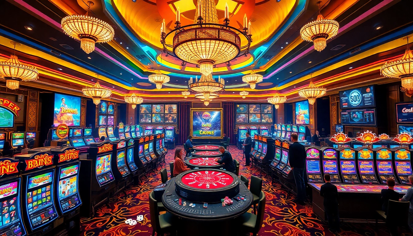 Players enjoying the vibrant atmosphere of go88 casino, surrounded by colorful slot machines and exciting table games.