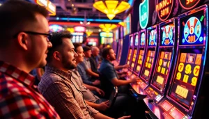 Menang permainan slot depo 1k dengan setup mesin slot di kasino berwarna-warni.