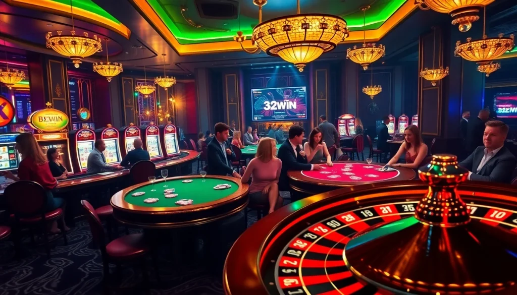 Experience exciting gameplay with the 32win app at vibrant casino tables and slot machines.
