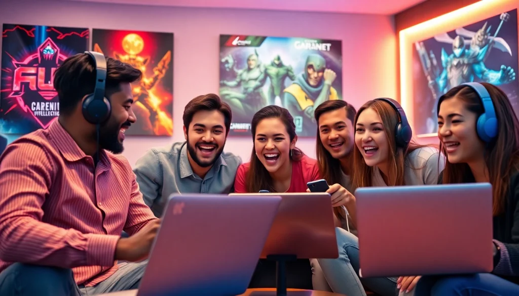 1win demo oynamaq üçün dostlarla oyun oynayan gənclər, enerjili mühit.