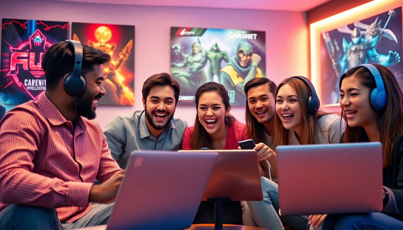 1win demo oynamaq üçün dostlarla oyun oynayan gənclər, enerjili mühit.