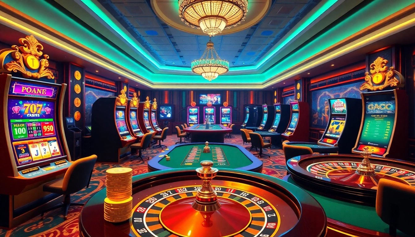 Experience the excitement of gaming at 789f.com with vibrant slot machines and roulette wheels.