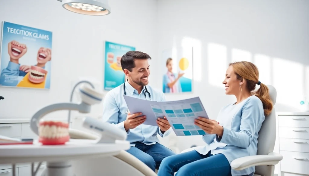 Orthodontics Edmonton: Engaging orthodontist examining patient charts in a bright clinic.