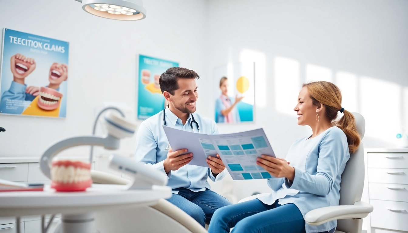 Orthodontics Edmonton: Engaging orthodontist examining patient charts in a bright clinic.