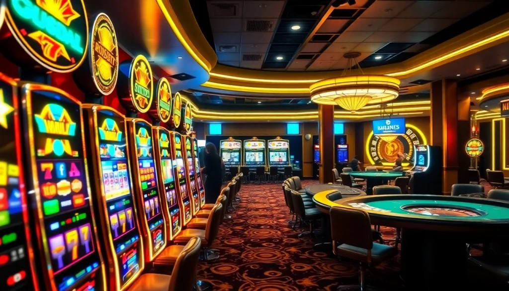 Rasakan serunya permainan slot pulsa di lingkungan kasino yang penuh warna dengan para pemain yang meraih jackpot.