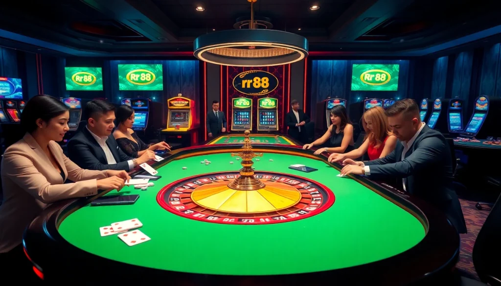 The thrill of gambling at rr 88 with colorful chips and roulette; excitement in an upscale casino.