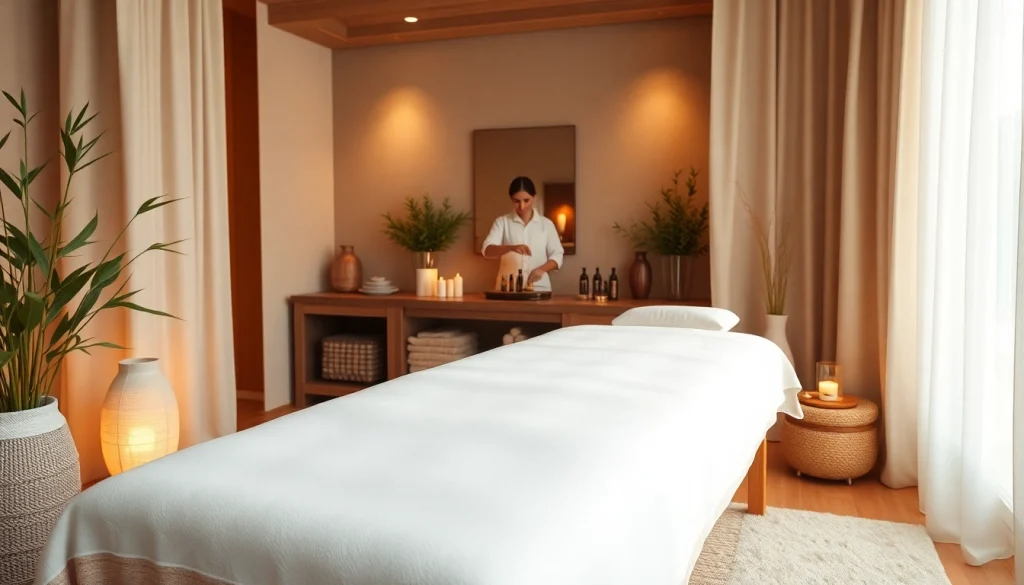Relaxing massage therapy room illustrating 출장안마 services with calming decor.