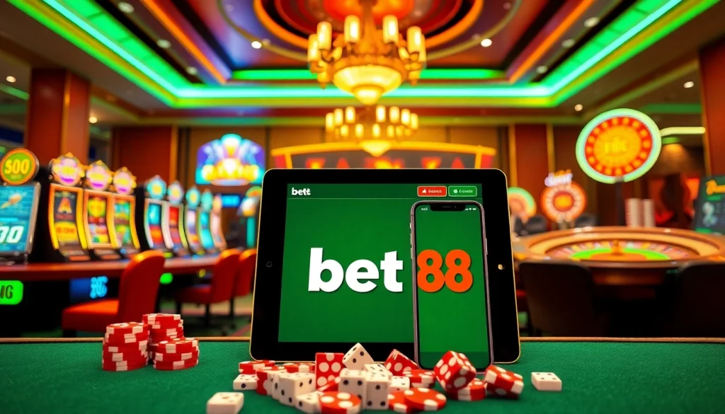 Exciting gameplay at bet88 with vibrant casino elements and online gambling visuals.