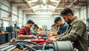 Students at trade schools oahu actively learning electrical skills in a modern workshop.