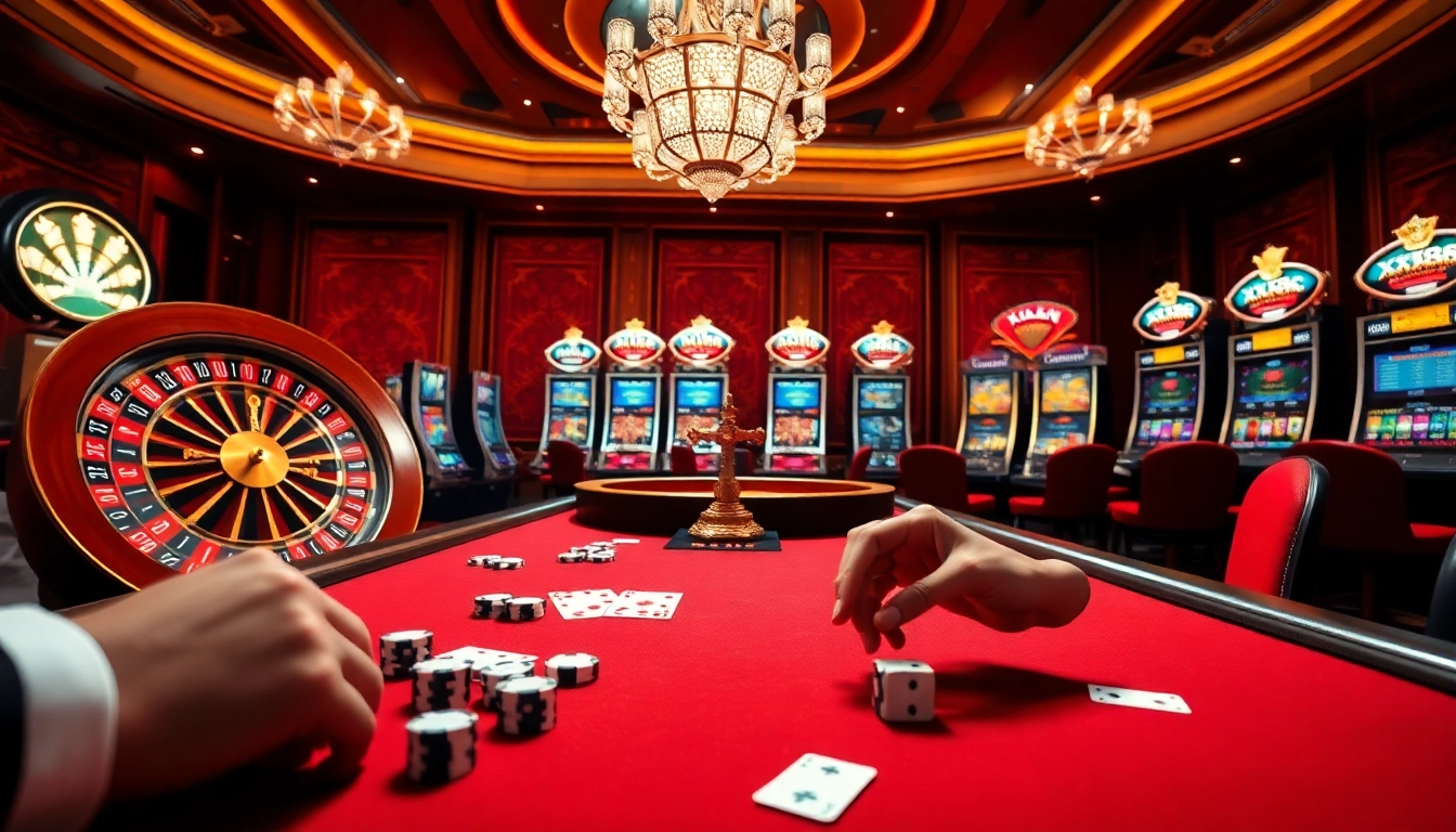 Experience the thrill of xx88 with a luxurious casino scene featuring roulette, poker, and slot machines.