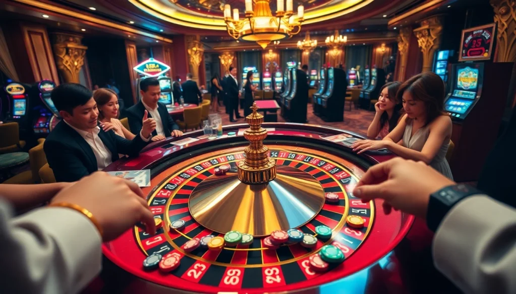 Experience the thrill of rr88 at a luxurious roulette table with vibrant casino excitement.