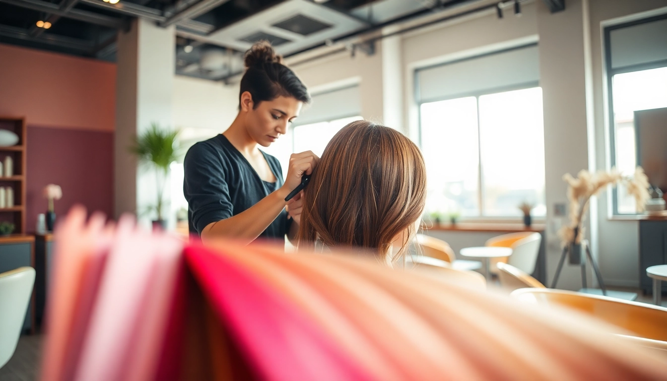 Creative hairstylist showcasing innovative hairstyle bucuresti techniques in a modern salon.