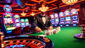 Experience the thrill of gambling at 32win with a vibrant casino table and stunning slot machines.
