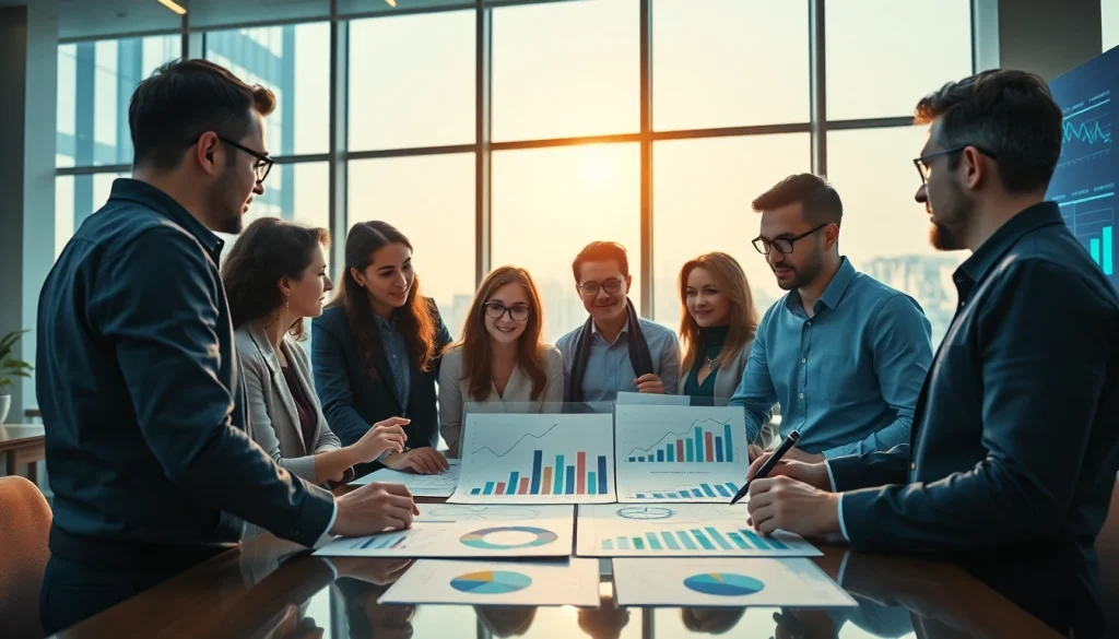 Visual representation of business growth insights in a collaborative office environment.