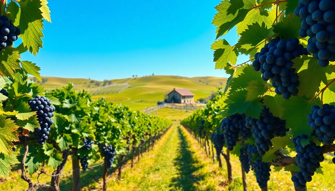 Enjoy the picturesque vineyard landscape in Carksburg CA, showcasing ripe grapes and rustic beauty.