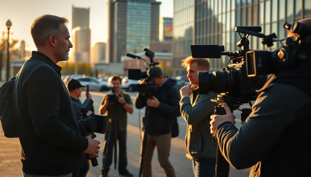 Engaging video production Edmonton team captures scenes in vibrant urban setting.