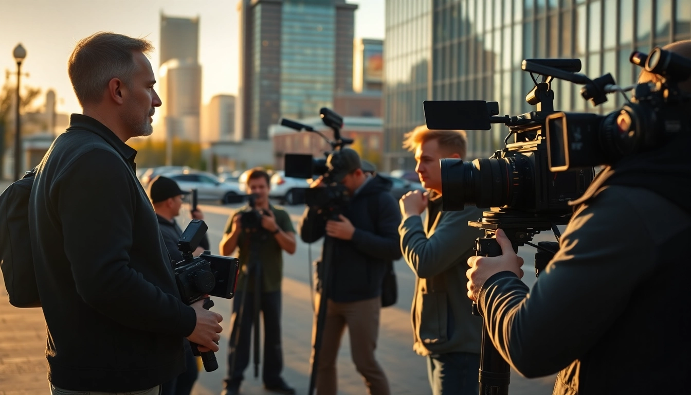 Engaging video production Edmonton team captures scenes in vibrant urban setting.