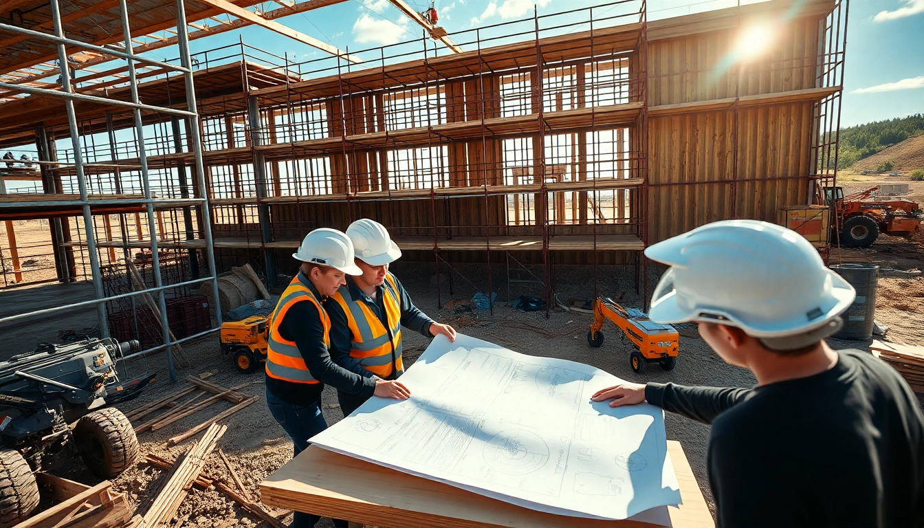 Workers collaborate on colorado construction news at a bustling site under natural light.