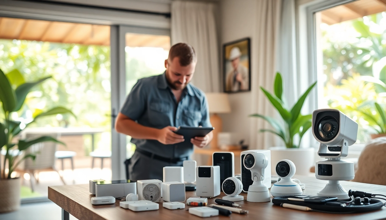 Instalación de alarmas de seguridad en un hogar por un técnico profesional que destaca la tecnología avanzada.