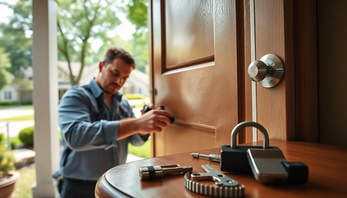Fast Emergency Locksmith services for home in Ballwin, Missouri featuring a professional locksmith working on a door lock.