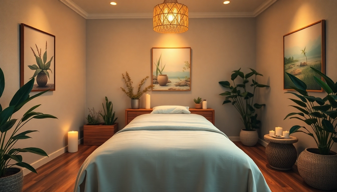 편안한 요소가 있는 успокаивающий 마사지 환경을 보여주는 이완 마사지 스튜디오 분위기입니다.