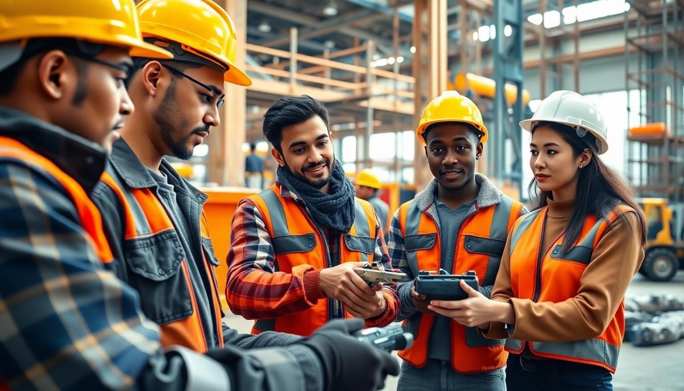 Engaging construction workforce training session with diverse trainees and instructor actively working.