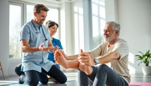Griesbach physiotherapy session with therapist demonstrating an exercise to a patient.