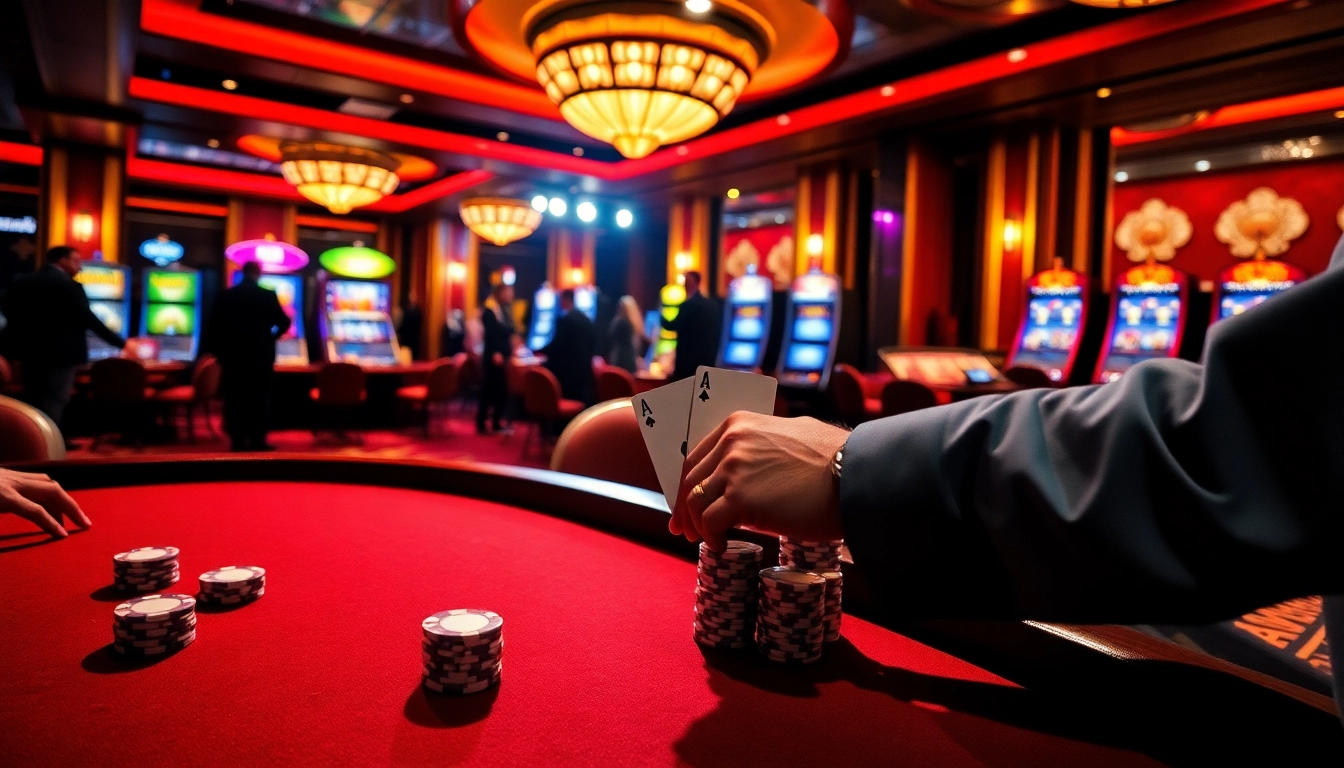 Players enjoy high-stakes poker at 888new casino with vibrant atmosphere and elegant decor.