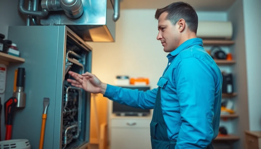 Experienced technician providing furnace repair near me in a well-lit home setting.