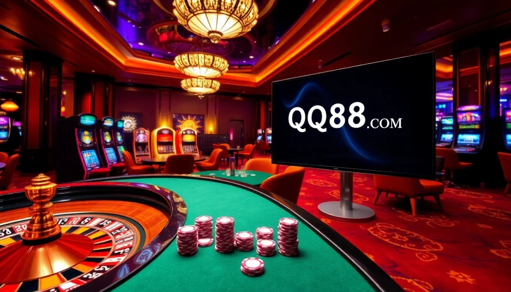 Engaged players at a QQ88 COM casino table revel in the thrilling atmosphere.