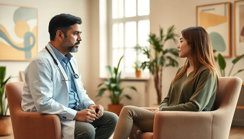 Engaging session with a dubai psychiatrist in a serene office setting.