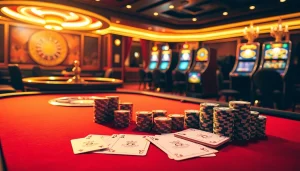 Engaging poker game at nhà cái thabet casino with vibrant poker chips and cards.