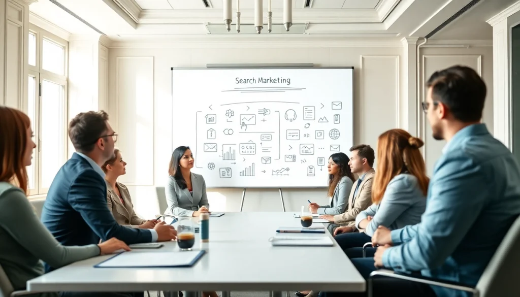 Strategie zur suchmaschinenoptimierung wird in einem eleganten Büro diskutiert.