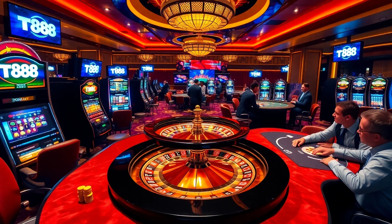TV88 gamblers winning at roulette and poker tables in a luxurious casino atmosphere.