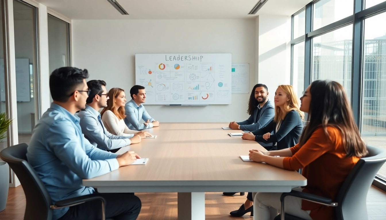 Engaging coaching leadership workshop showing participants collaborating in a bright office.