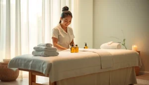 전문 테라피스트가 마사지 준비 중인 수원출장마사지의 편안한 모습