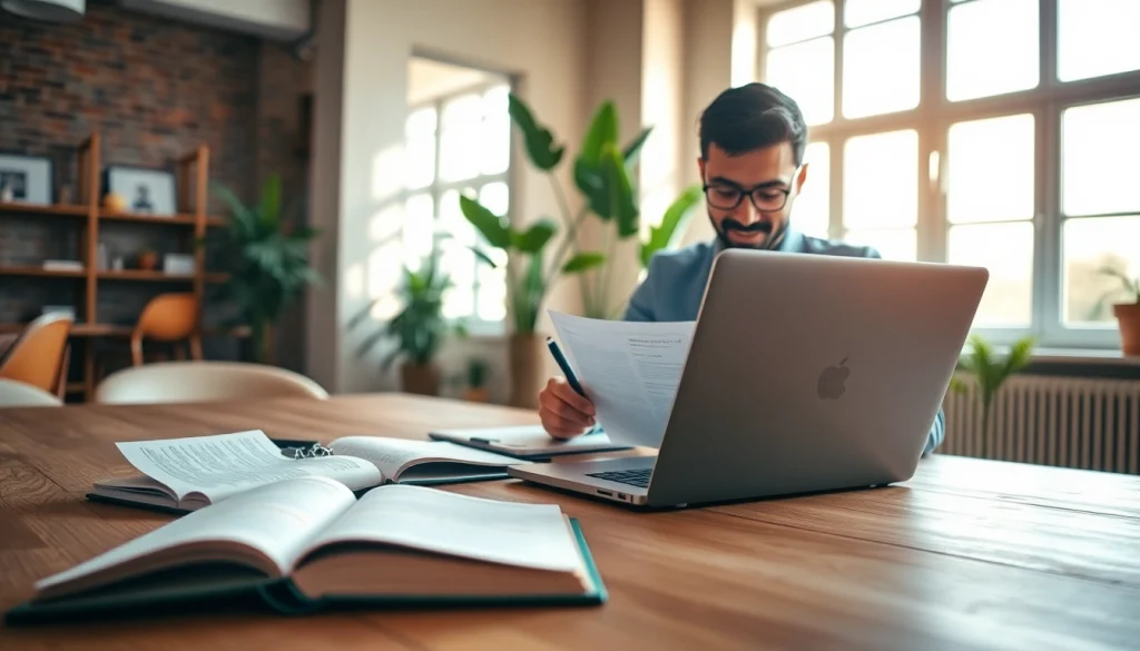 Engaging writer at work on a UK Blog, surrounded by modern tools and natural light.