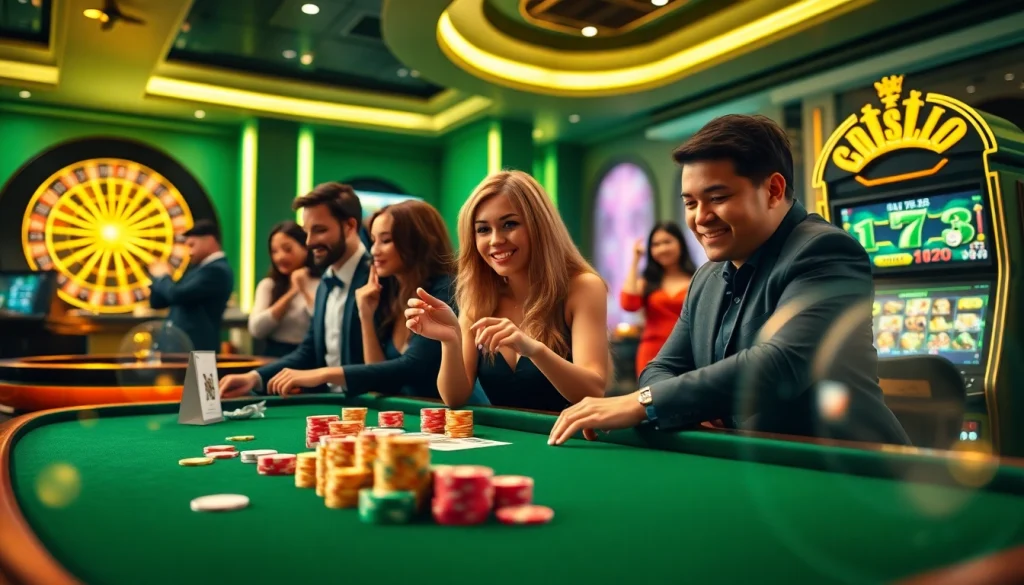 Participez à une expérience passionnante de casino en ligne avec des joueurs élaborant des stratégies à une table de blackjack dynamique.