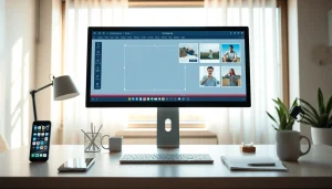 Crop image tool on computer screen in a modern workspace.