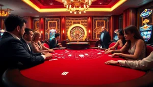 Experience thrilling gaming action at https://xin88hv.site/ with players enjoying blackjack and roulette in a luxurious casino setting.