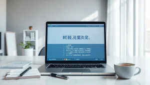 Modern workspace featuring 有道翻译 on a laptop, reflecting innovation and productivity.