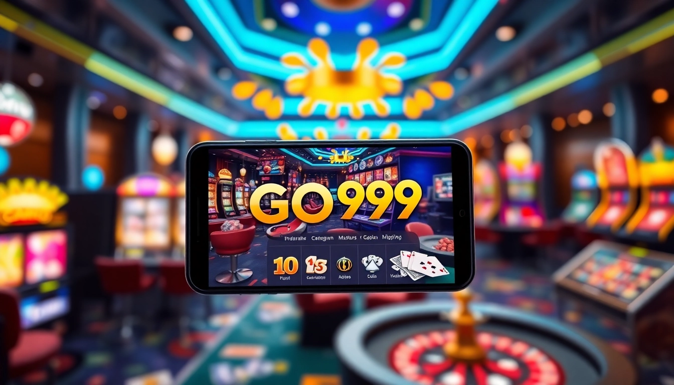 Experience immersive online gaming with the GO99 app, showcasing vibrant casino elements and user-friendly interface.