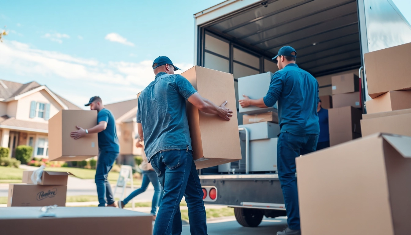Movers packing items for provincial moving & storage service, showcasing professional teamwork and efficiency.